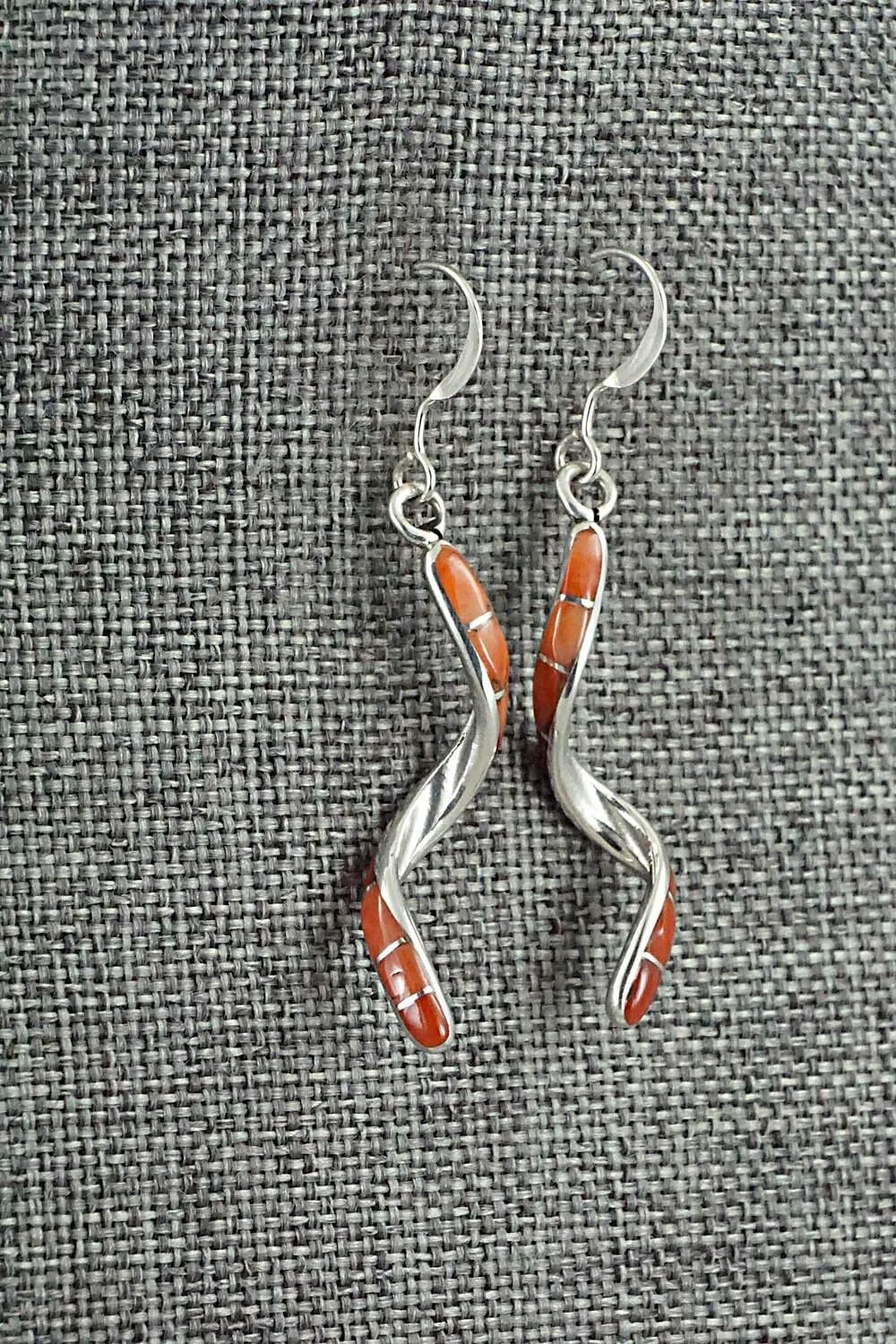 Coral & Sterling Silver Inlay Earrings - Ira Johnson