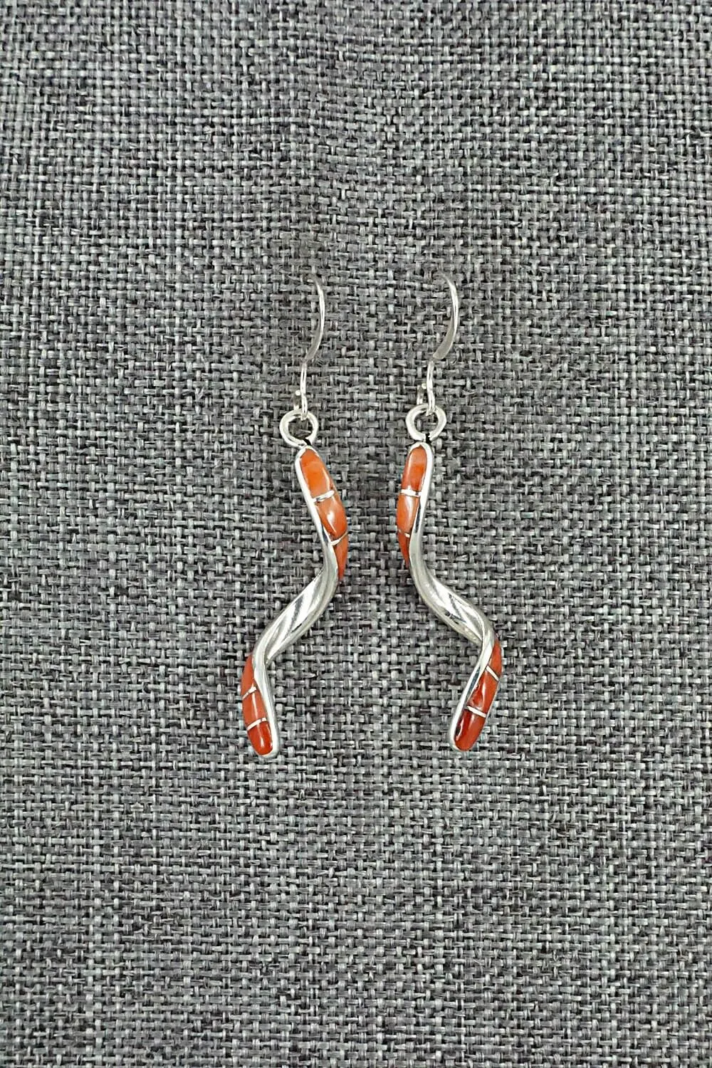 Coral & Sterling Silver Inlay Earrings - Ira Johnson