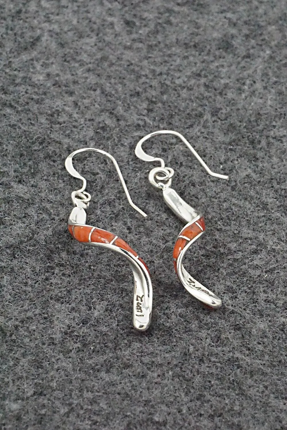 Coral & Sterling Silver Inlay Earrings - Ira Johnson