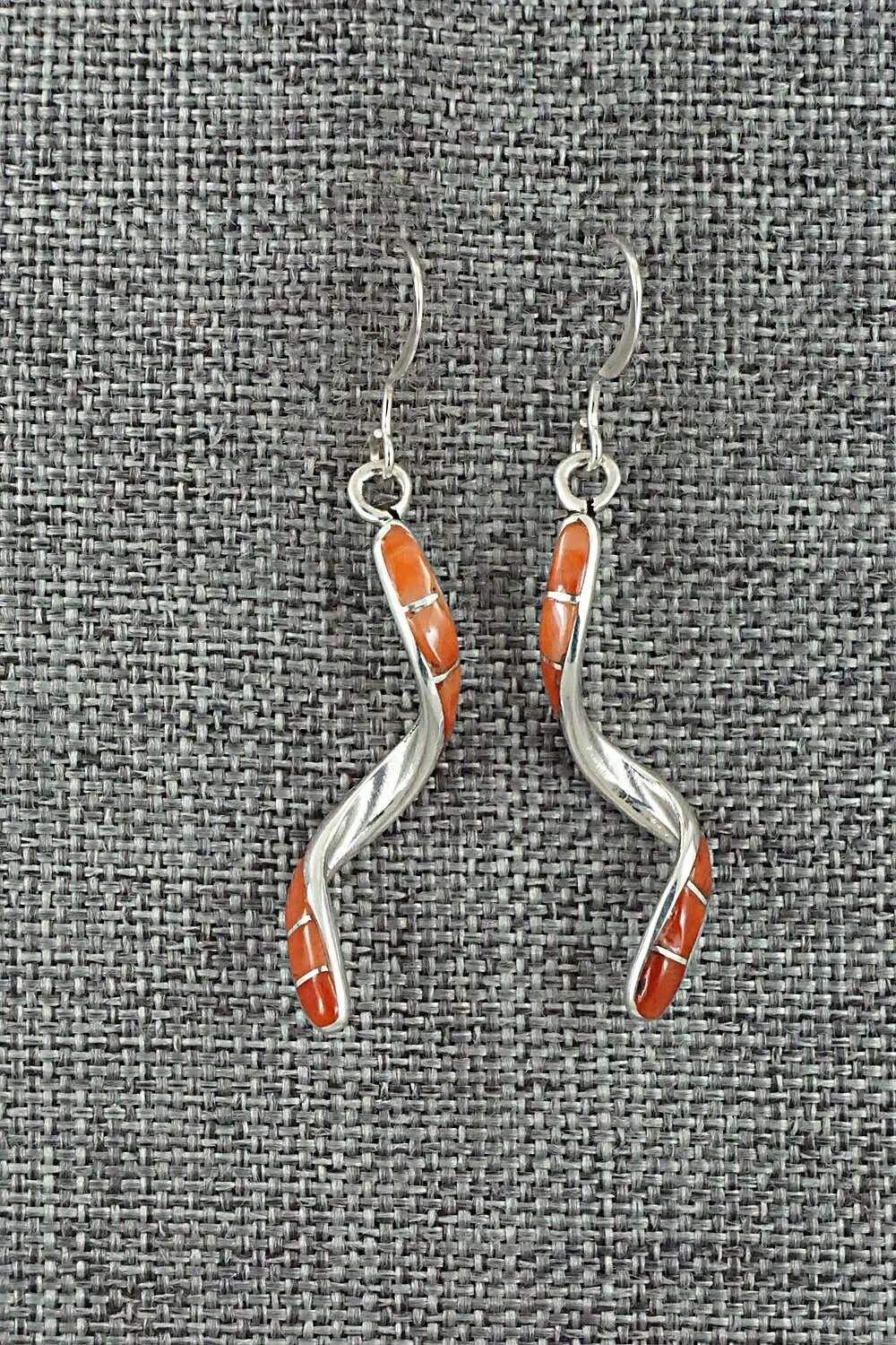 Coral & Sterling Silver Inlay Earrings - Ira Johnson