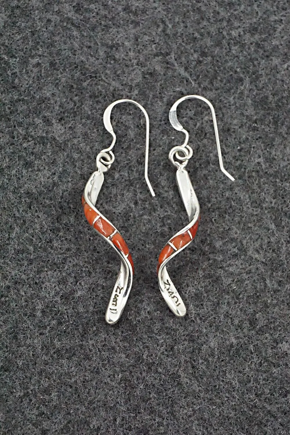 Coral & Sterling Silver Inlay Earrings - Ira Johnson