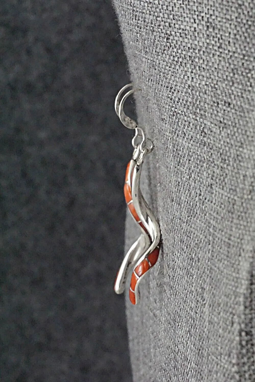 Coral & Sterling Silver Inlay Earrings - Ira Johnson