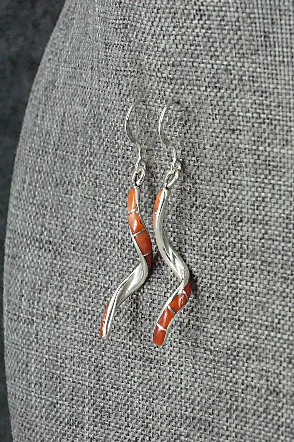 Coral & Sterling Silver Inlay Earrings - Ira Johnson