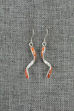 Coral & Sterling Silver Inlay Earrings - Ira Johnson