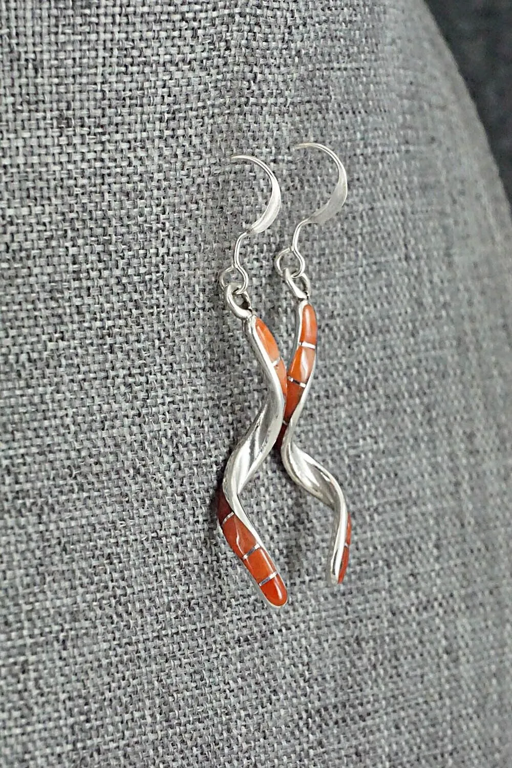 Coral & Sterling Silver Inlay Earrings - Ira Johnson