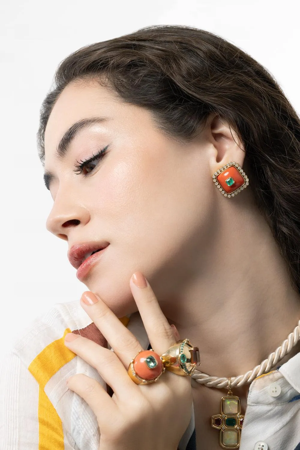 Coral Emerald Earrings