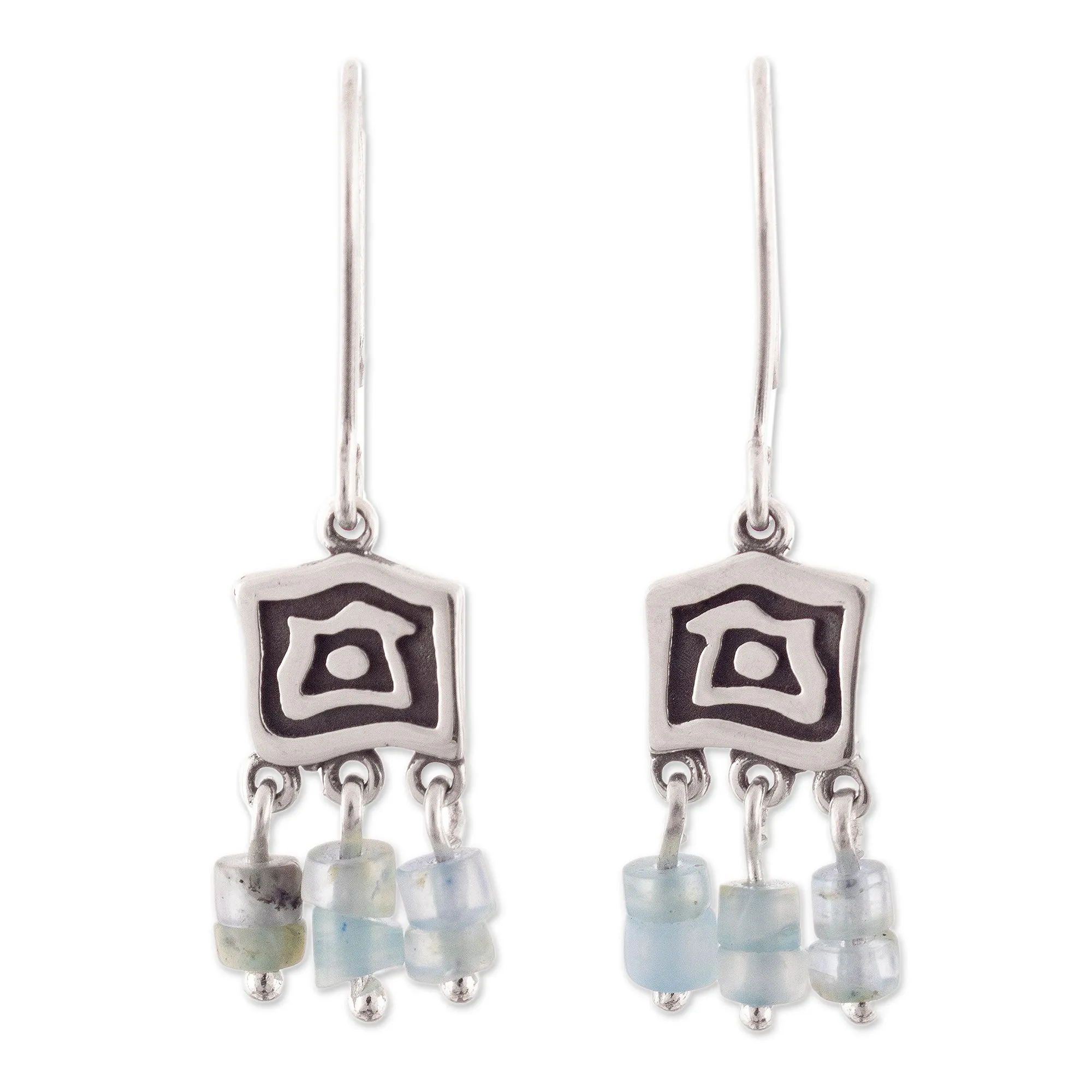 Cultural Sterling Silver and Opal Chandelier Earrings - Qayacpuma Signs | NOVICA