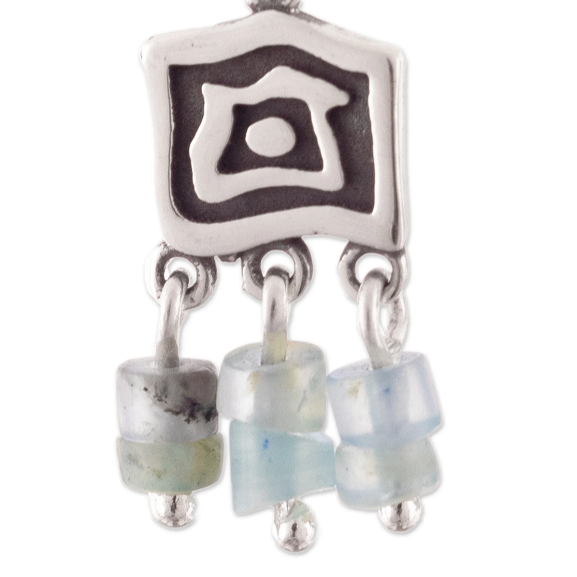 Cultural Sterling Silver and Opal Chandelier Earrings - Qayacpuma Signs | NOVICA