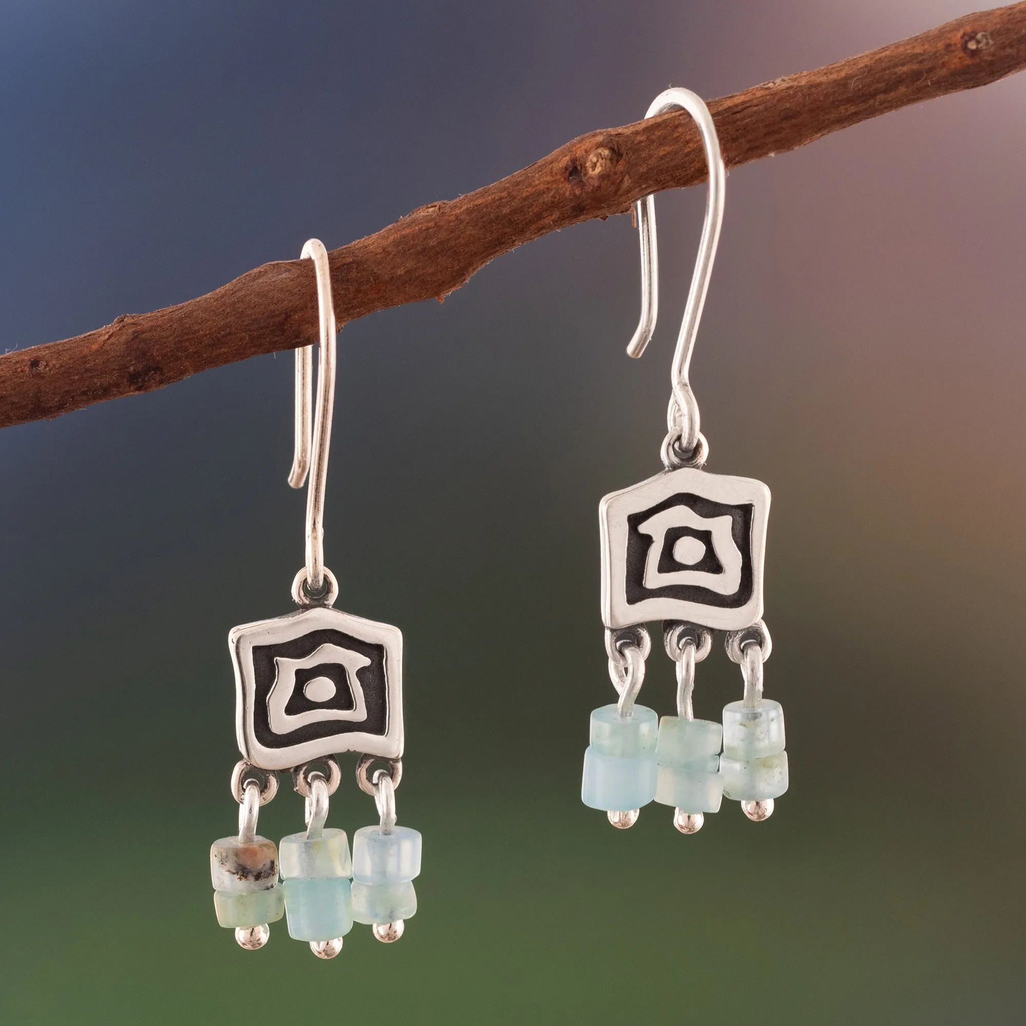 Cultural Sterling Silver and Opal Chandelier Earrings - Qayacpuma Signs | NOVICA