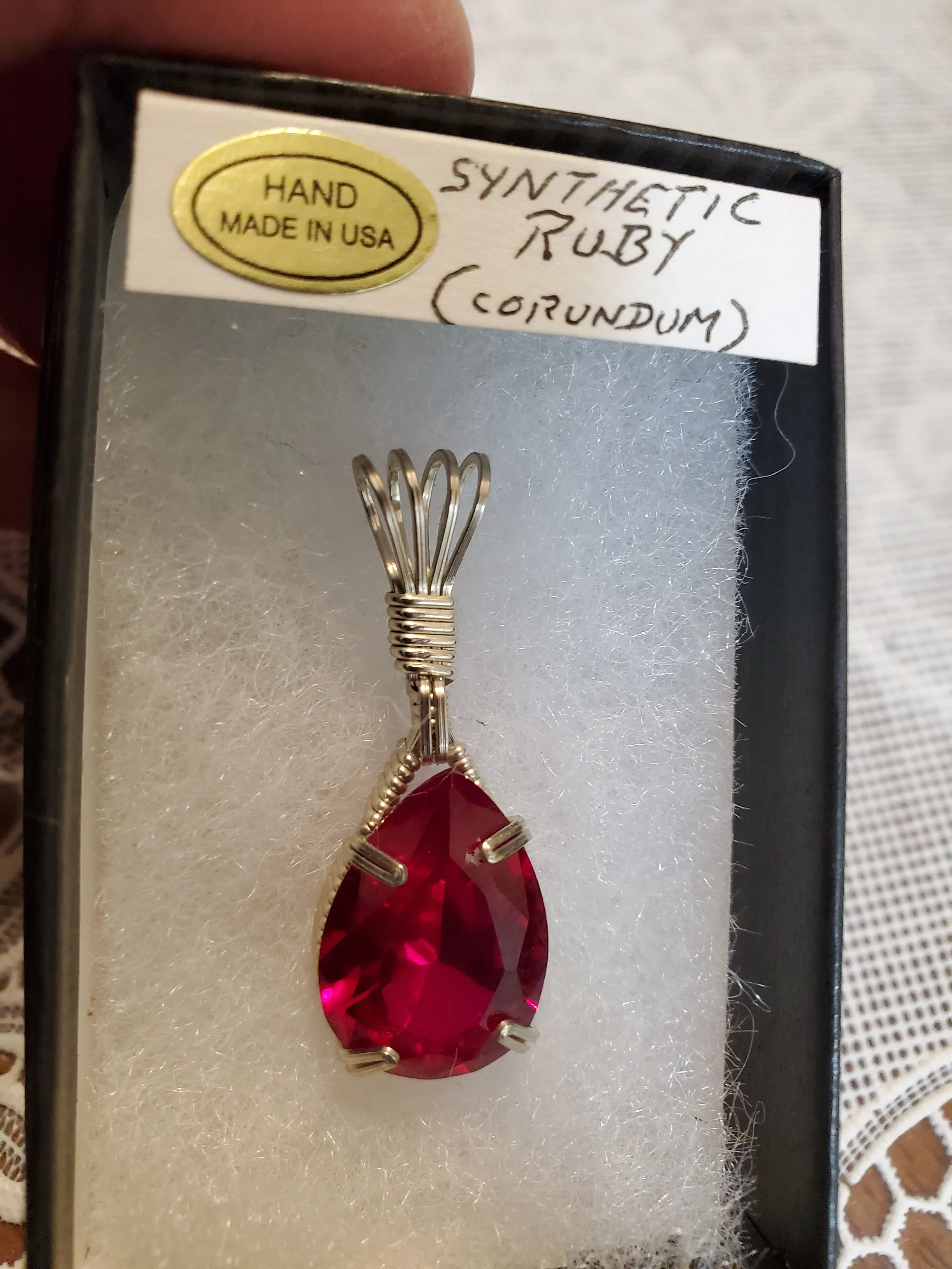 Custom Wire Wrapped Synthetic Ruby (Corundum)Necklace/Pendant Sterling Silver