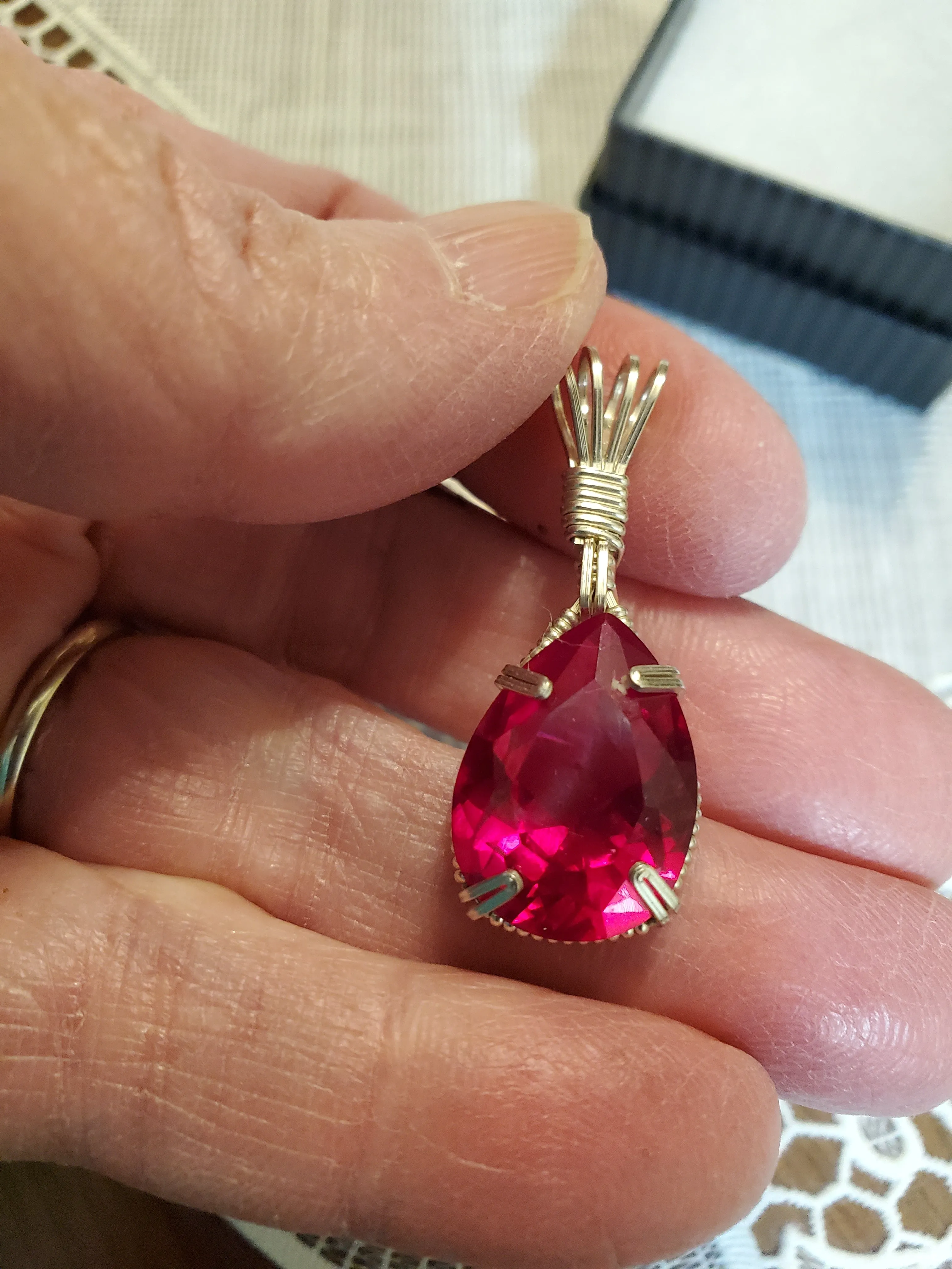 Custom Wire Wrapped Synthetic Ruby (Corundum)Necklace/Pendant Sterling Silver