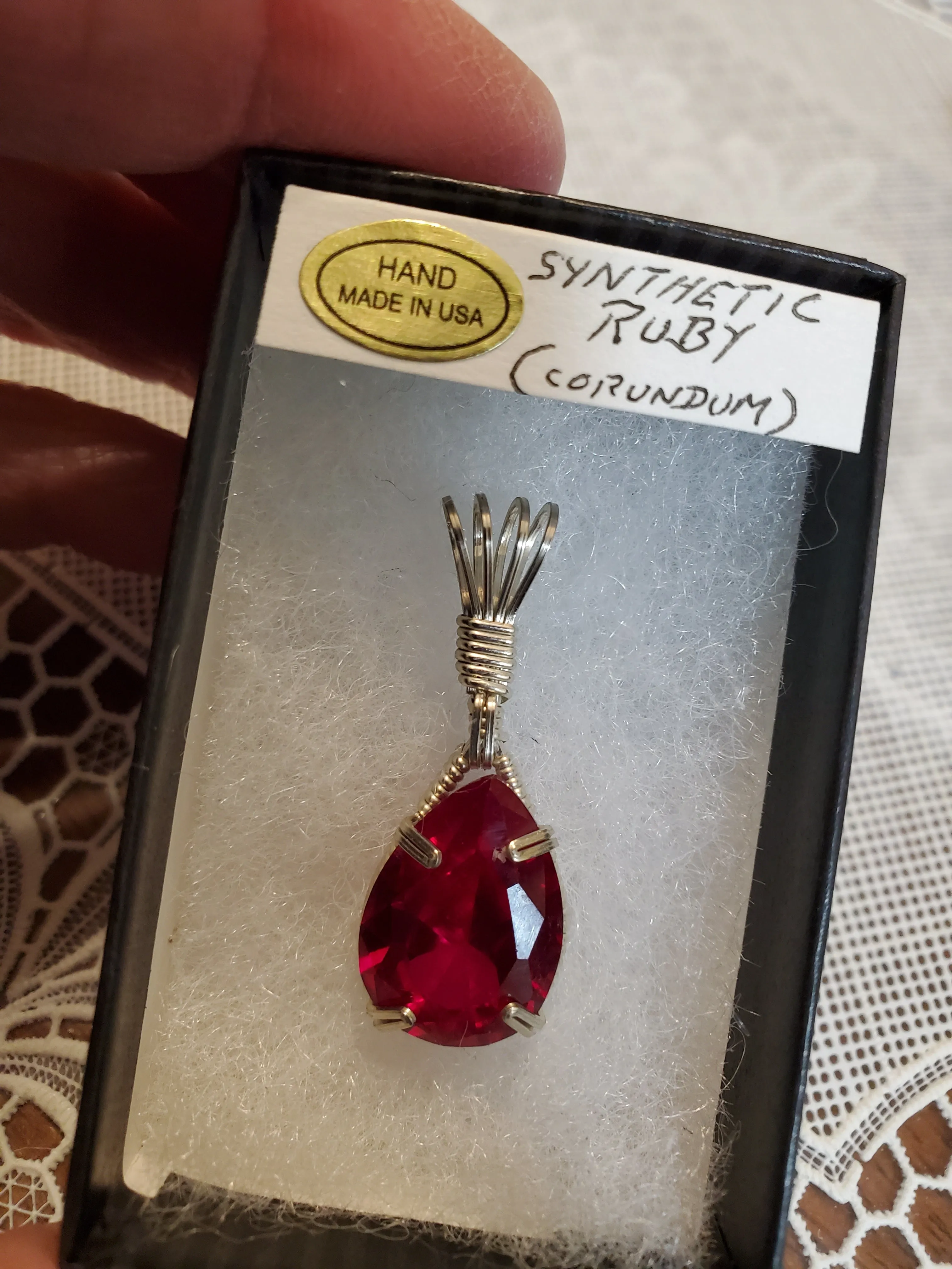 Custom Wire Wrapped Synthetic Ruby (Corundum)Necklace/Pendant Sterling Silver