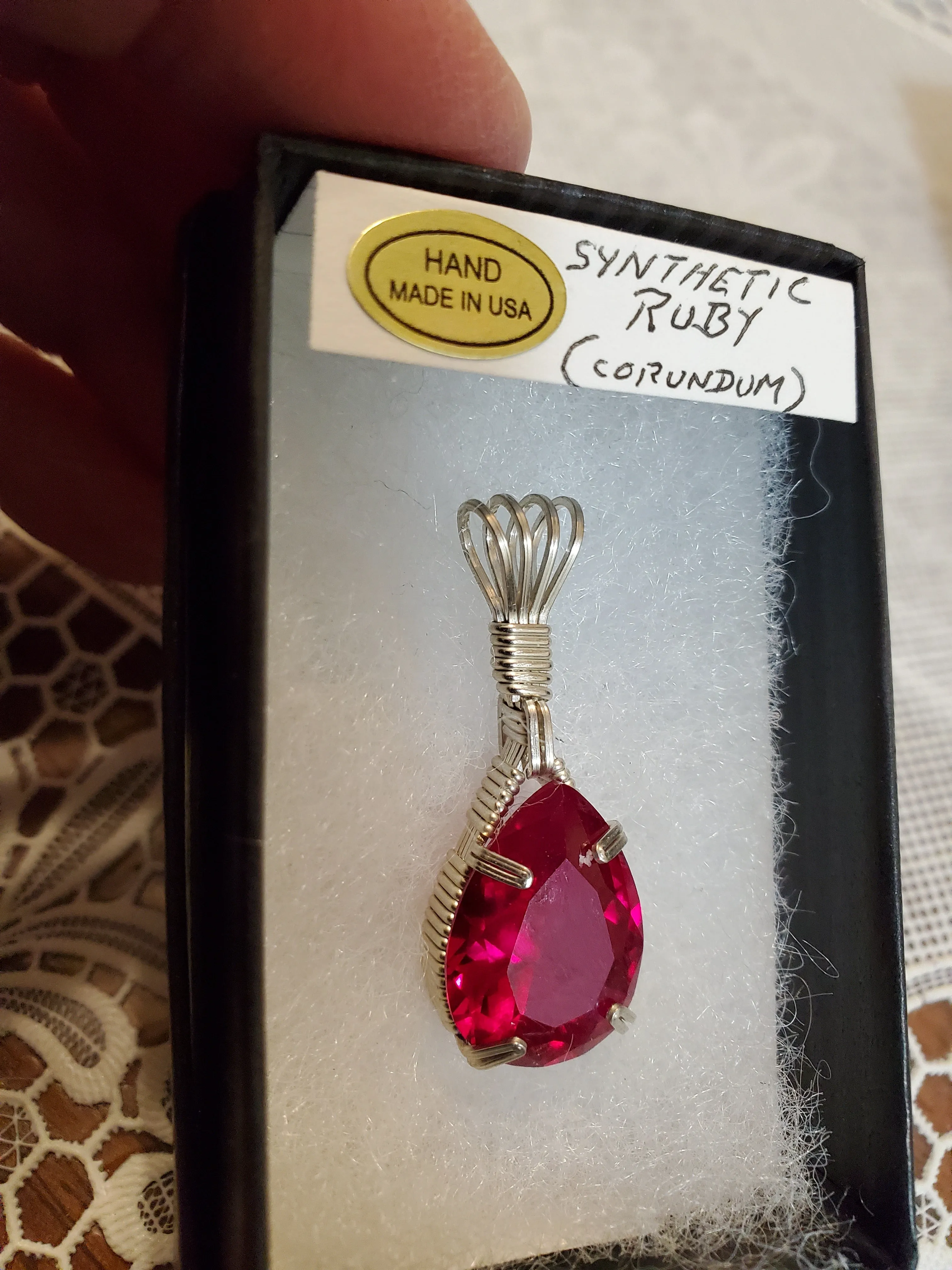 Custom Wire Wrapped Synthetic Ruby (Corundum)Necklace/Pendant Sterling Silver