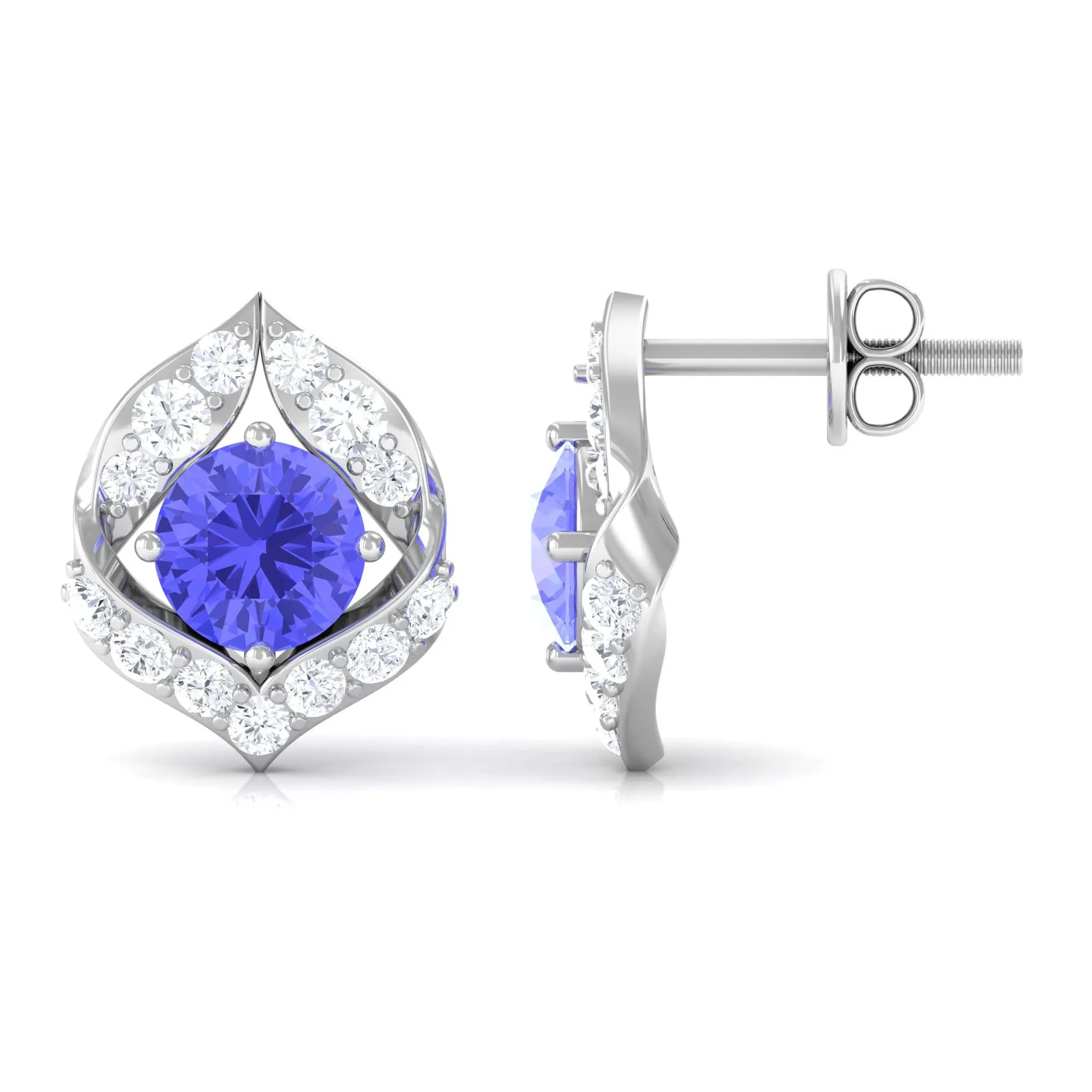 Dainty Tanzanite and Diamond Petal Stud Earrings