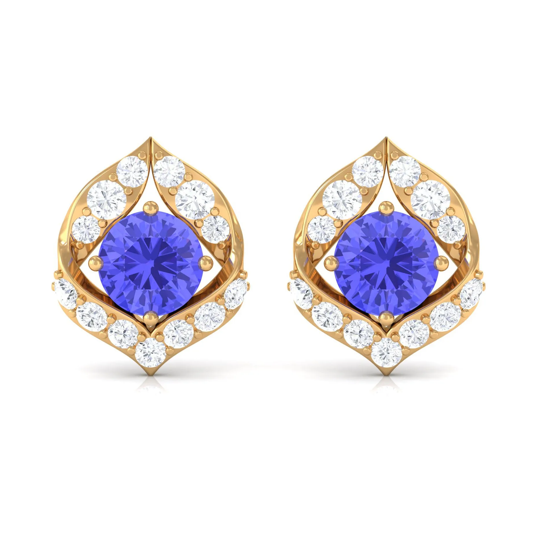 Dainty Tanzanite and Diamond Petal Stud Earrings