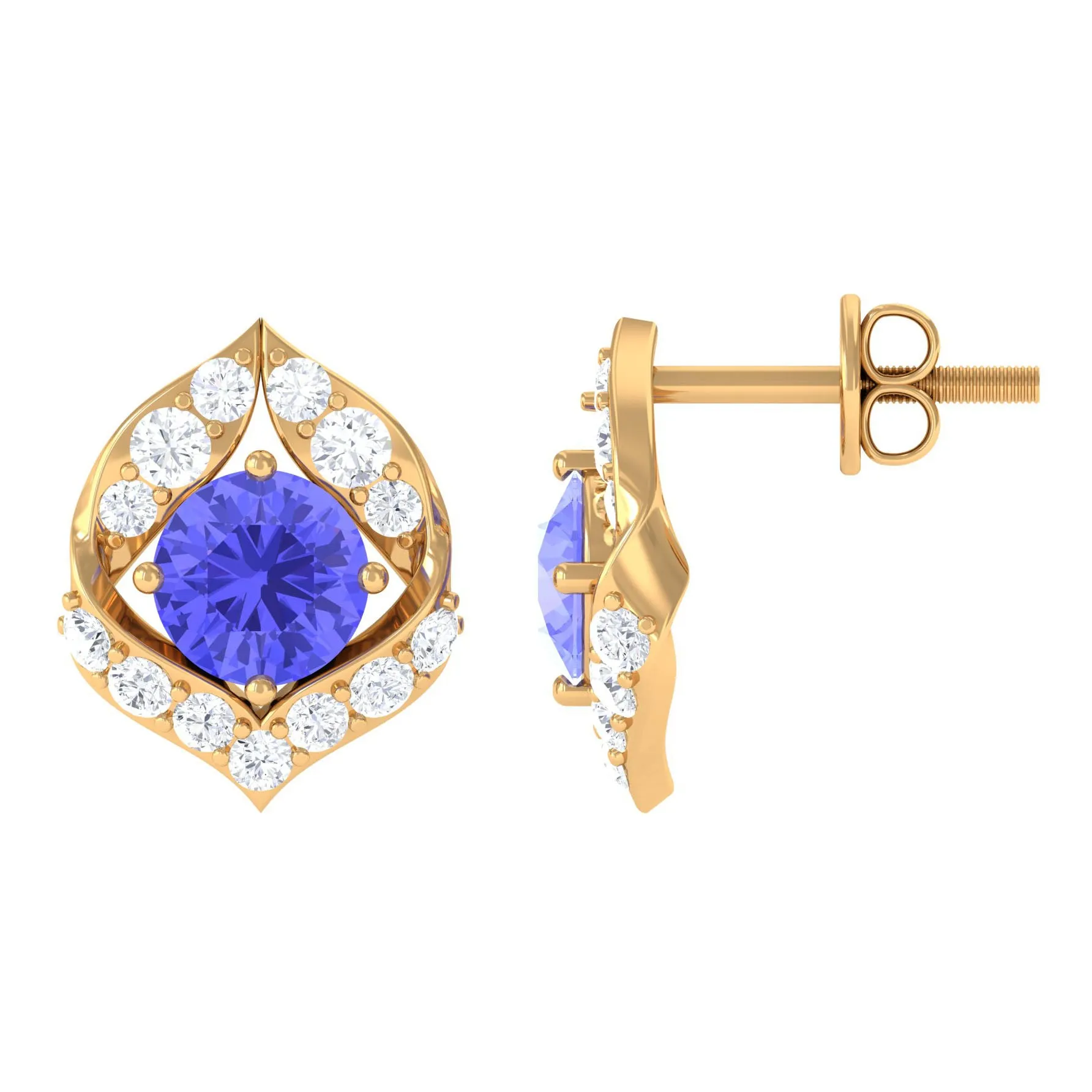 Dainty Tanzanite and Diamond Petal Stud Earrings