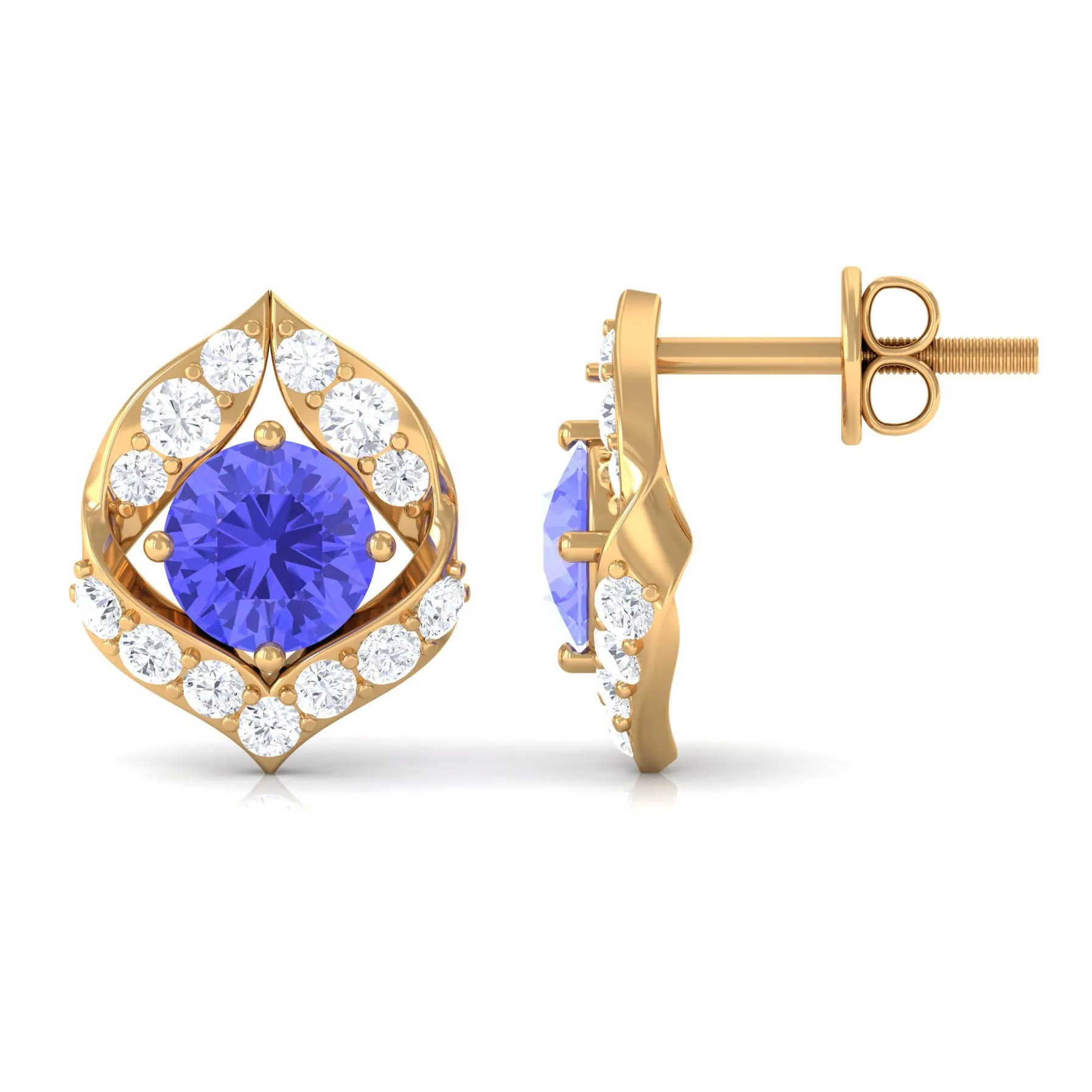 Dainty Tanzanite and Diamond Petal Stud Earrings
