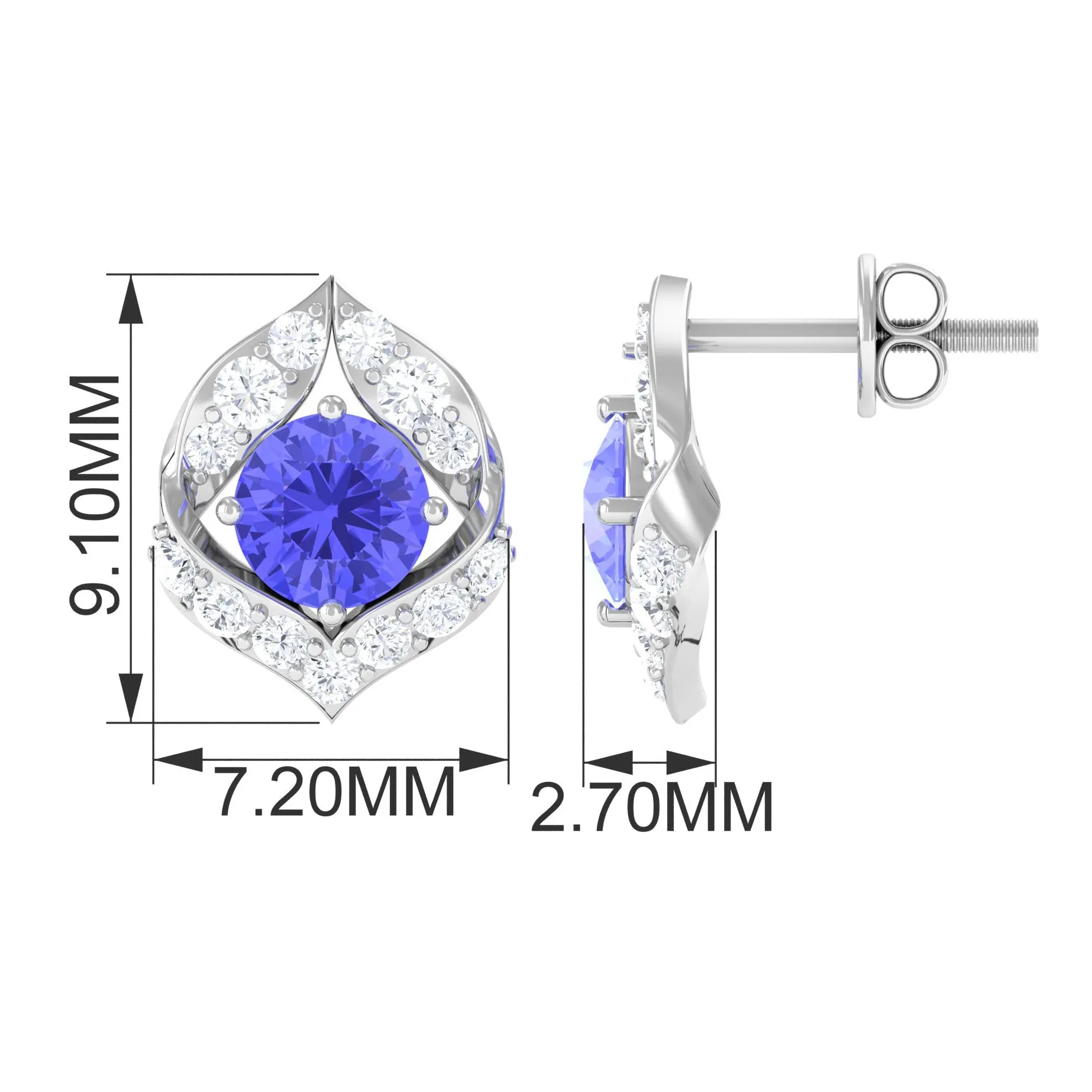 Dainty Tanzanite and Diamond Petal Stud Earrings