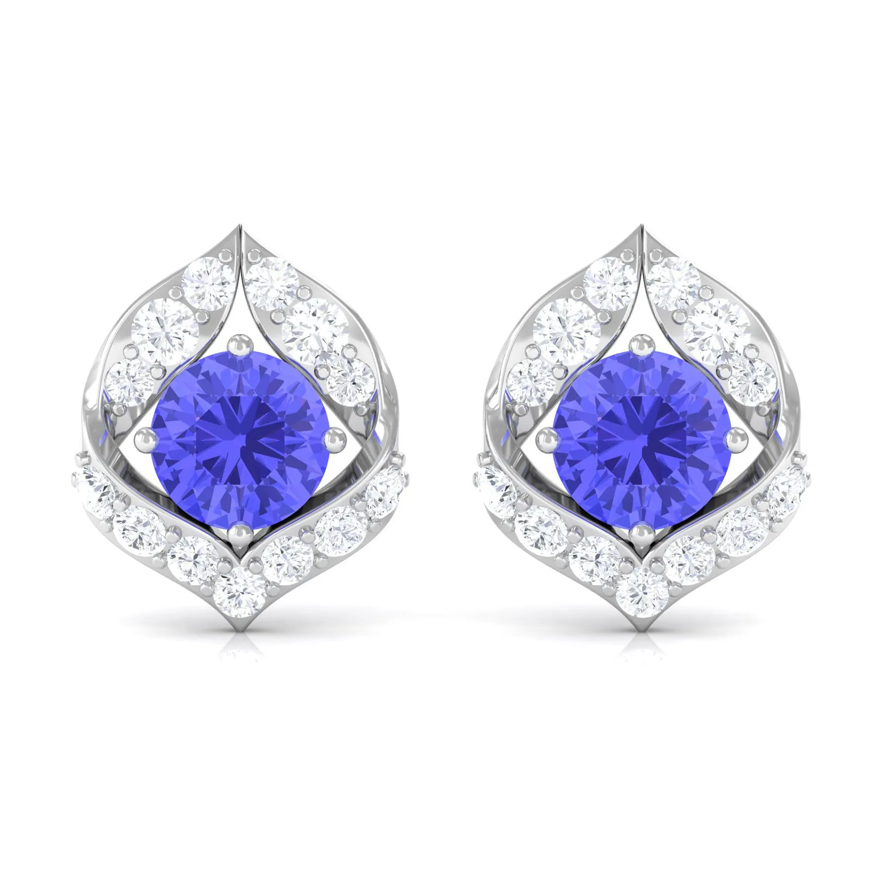 Dainty Tanzanite and Diamond Petal Stud Earrings
