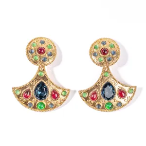 Dark Multicolored Gemstone Clip Earrings