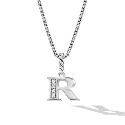 David Yurman 8mm Pave Initial R Necklace