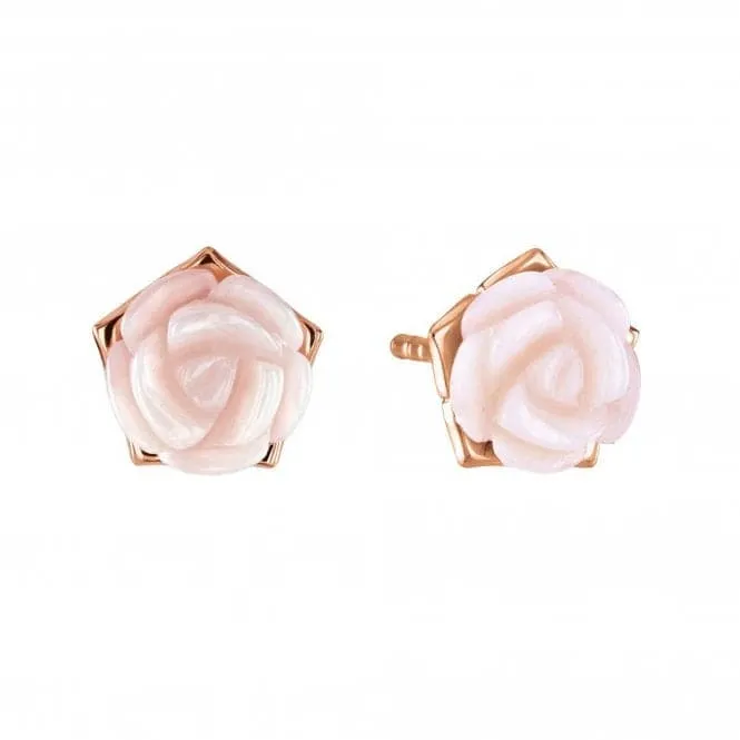 Dew Silver Mother of Pearl Pink Carnation Rose Gold Plate Stud Earrings 30802MPR028