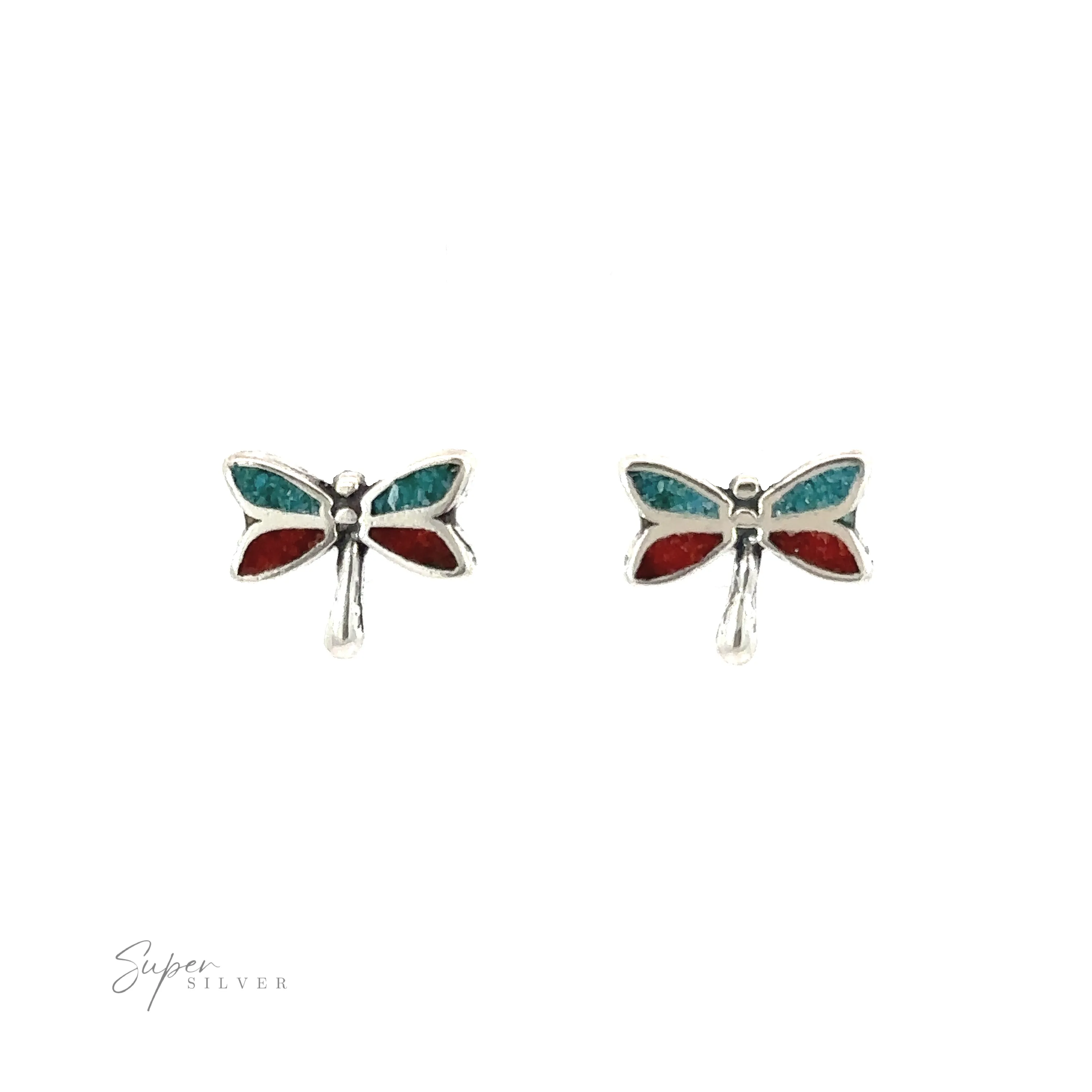 Dragonfly Coral and Turquoise Studs