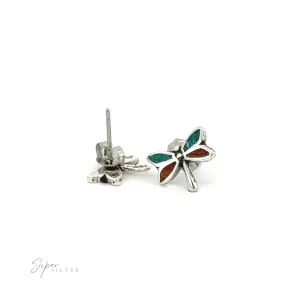 Dragonfly Coral and Turquoise Studs