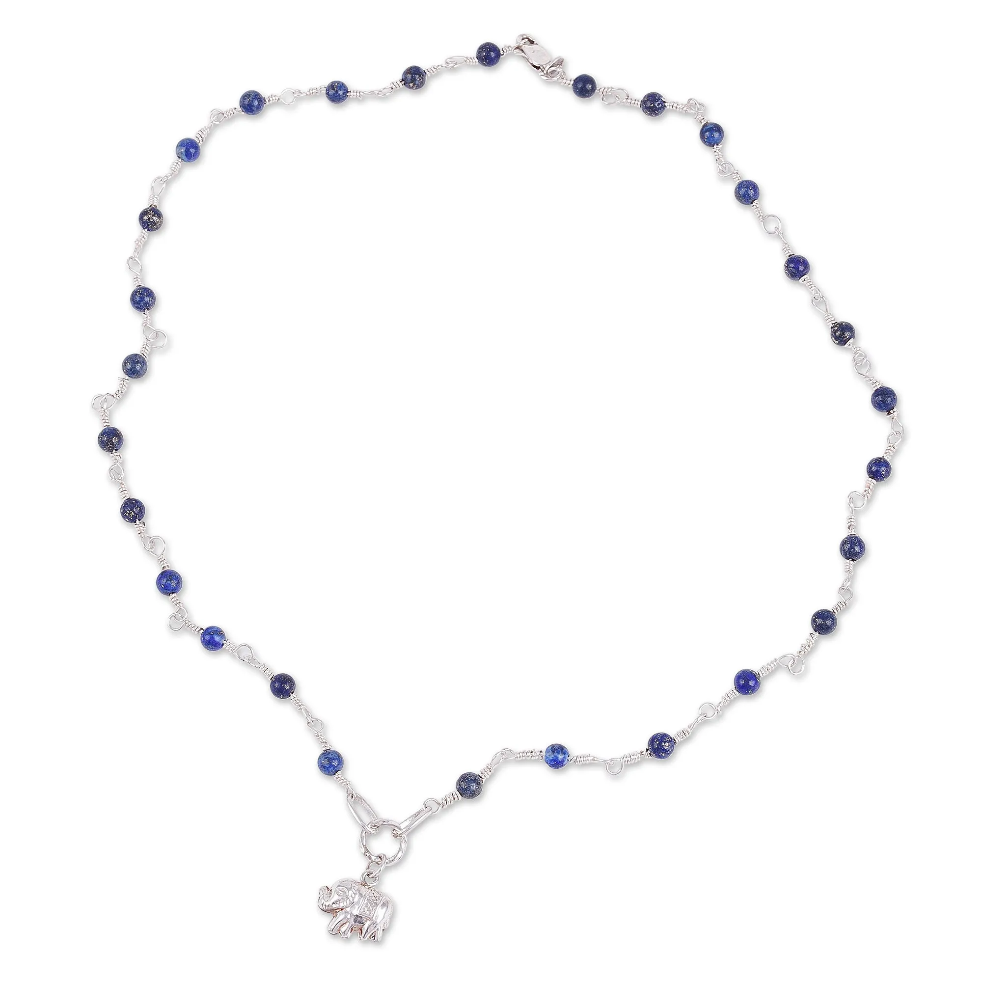 Elephant-Themed Lapis Lazuli Link Choker Pendant Necklace - The Sage Giant | NOVICA