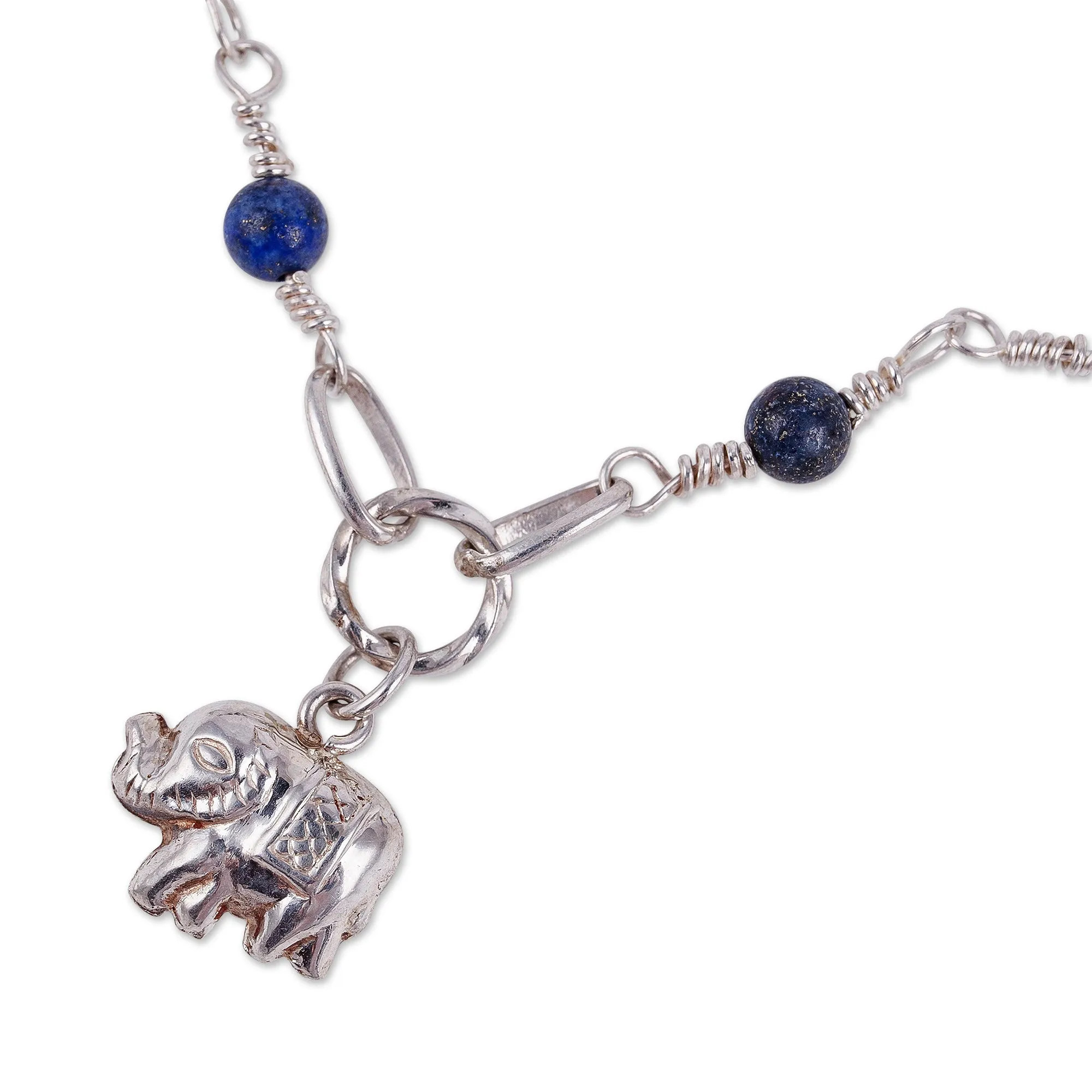 Elephant-Themed Lapis Lazuli Link Choker Pendant Necklace - The Sage Giant | NOVICA