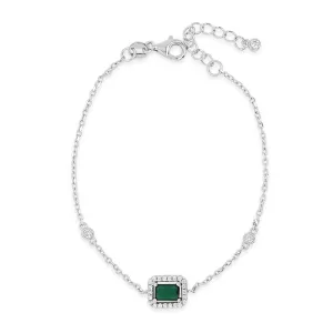 Emerald Princess Cut Sterling Silver Chain Bracelet