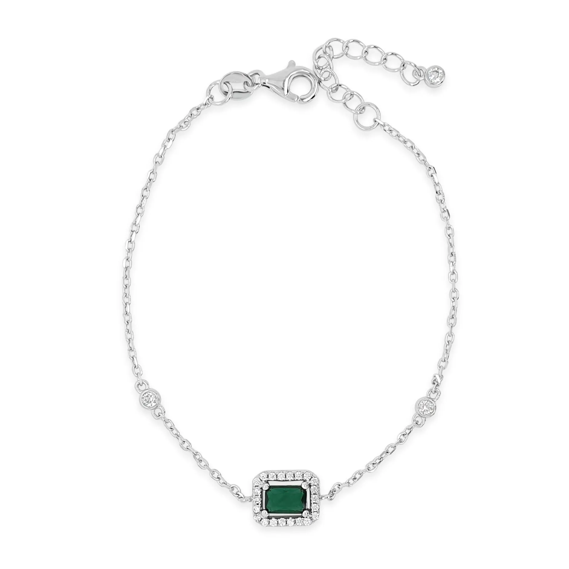 Emerald Princess Cut Sterling Silver Chain Bracelet