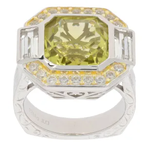 Emerald Yellow Lemon Quartz Sterling Silver Ring with Accent