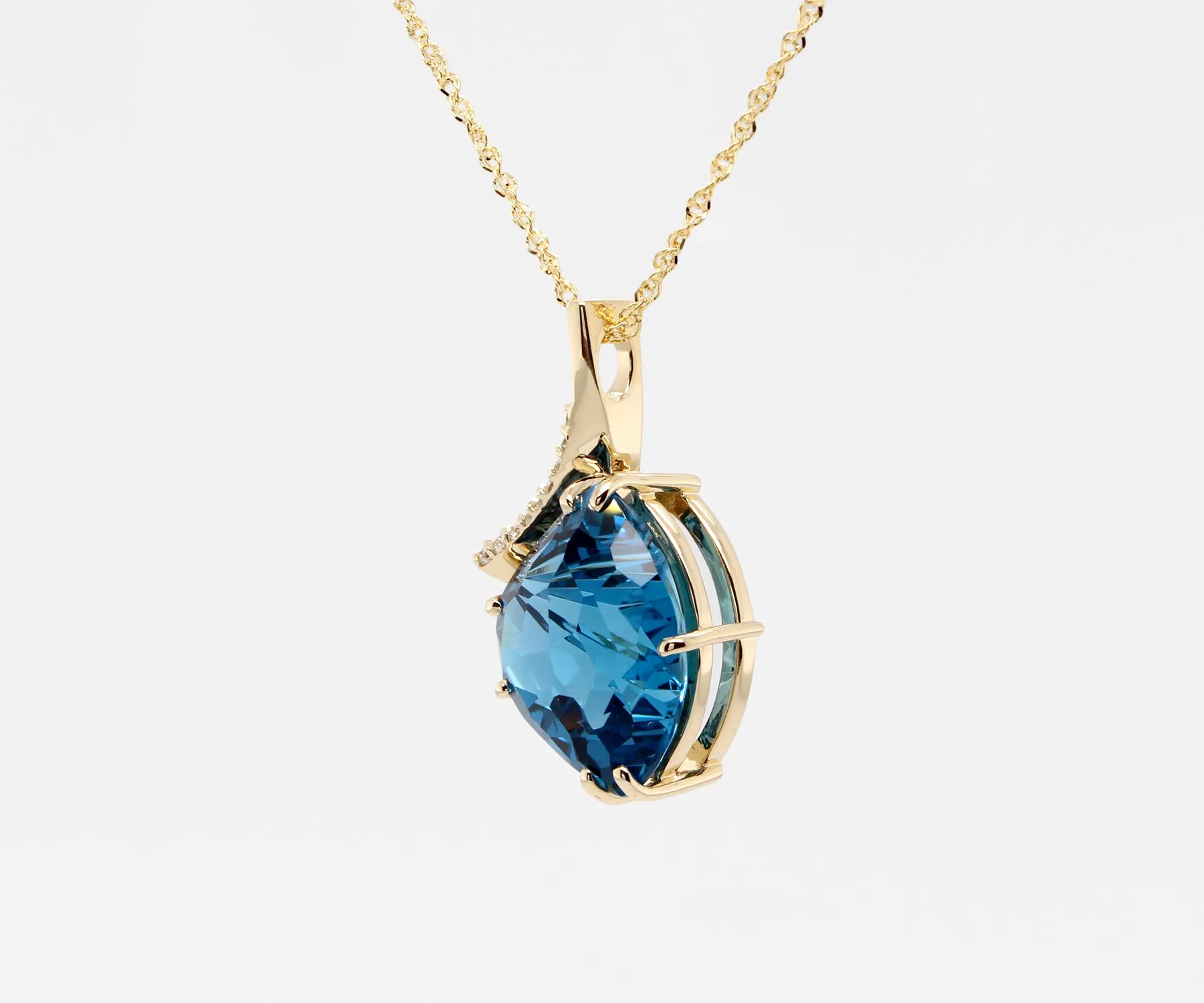 Freeform Offset London Blue Topaz Diamond Gold Necklace