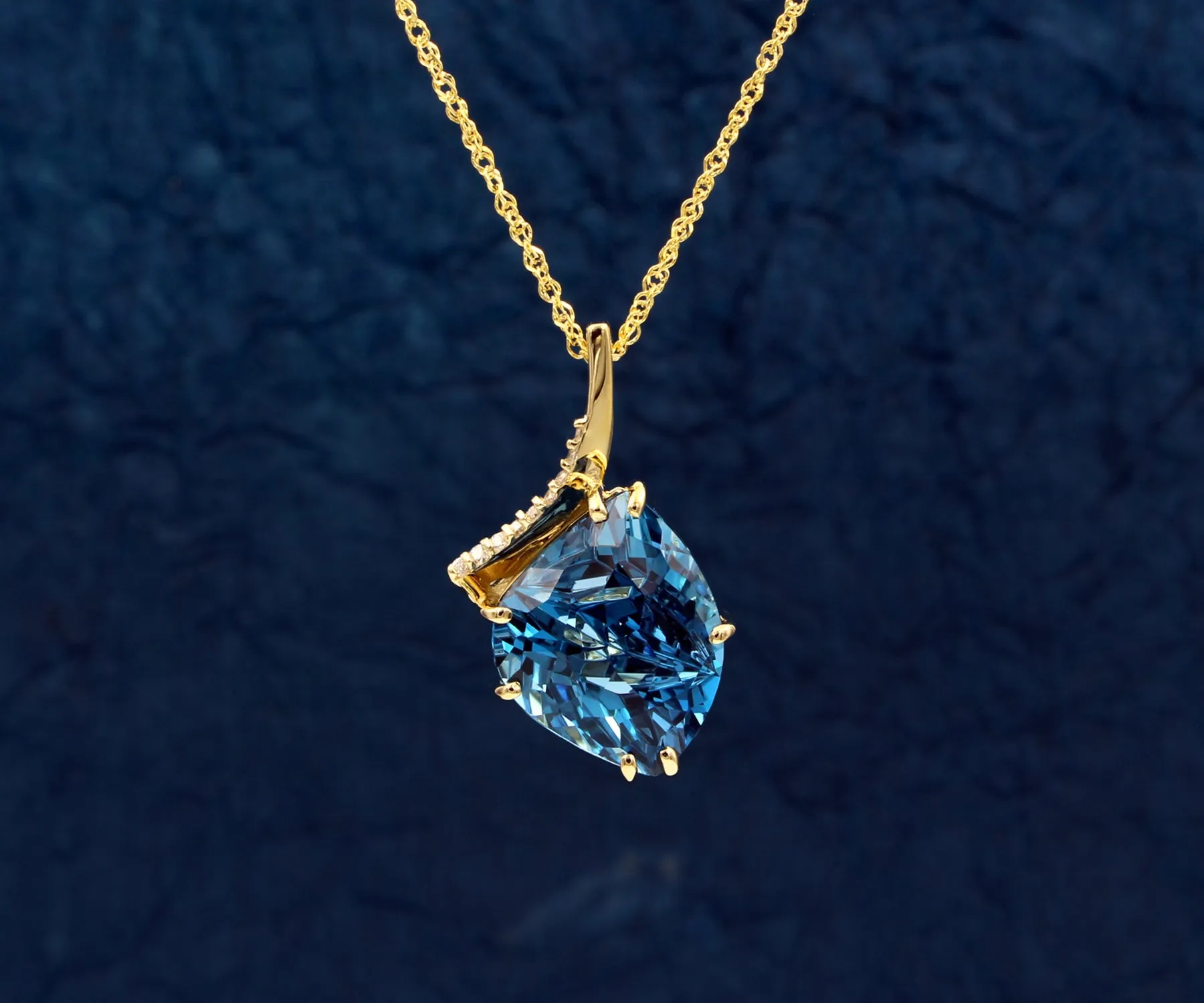 Freeform Offset London Blue Topaz Diamond Gold Necklace
