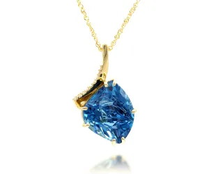 Freeform Offset London Blue Topaz Diamond Gold Necklace