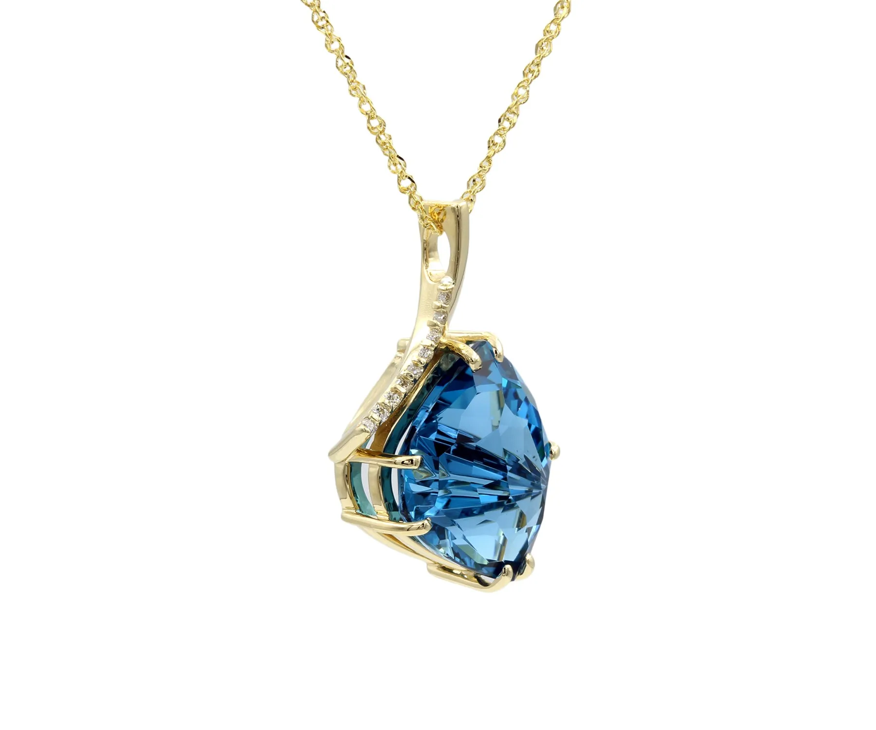 Freeform Offset London Blue Topaz Diamond Gold Necklace