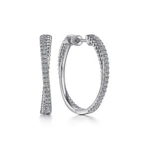 Gabriel & Co. Sterling Silver White Sapphire Twisted Bujukan Hoop Earrings