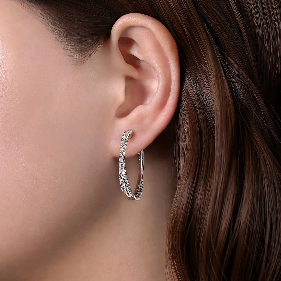 Gabriel & Co. Sterling Silver White Sapphire Twisted Bujukan Hoop Earrings