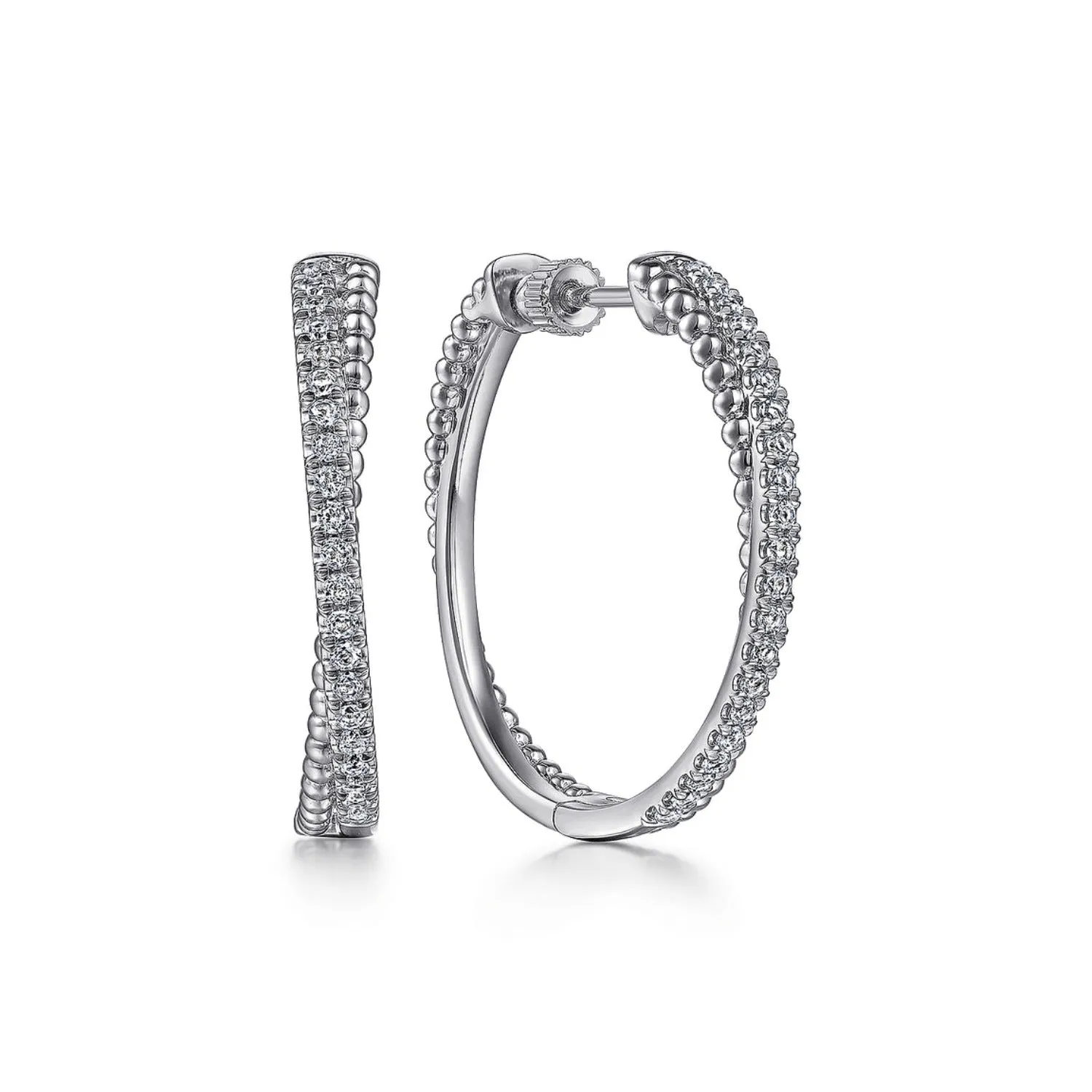 Gabriel & Co. Sterling Silver White Sapphire Twisted Bujukan Hoop Earrings