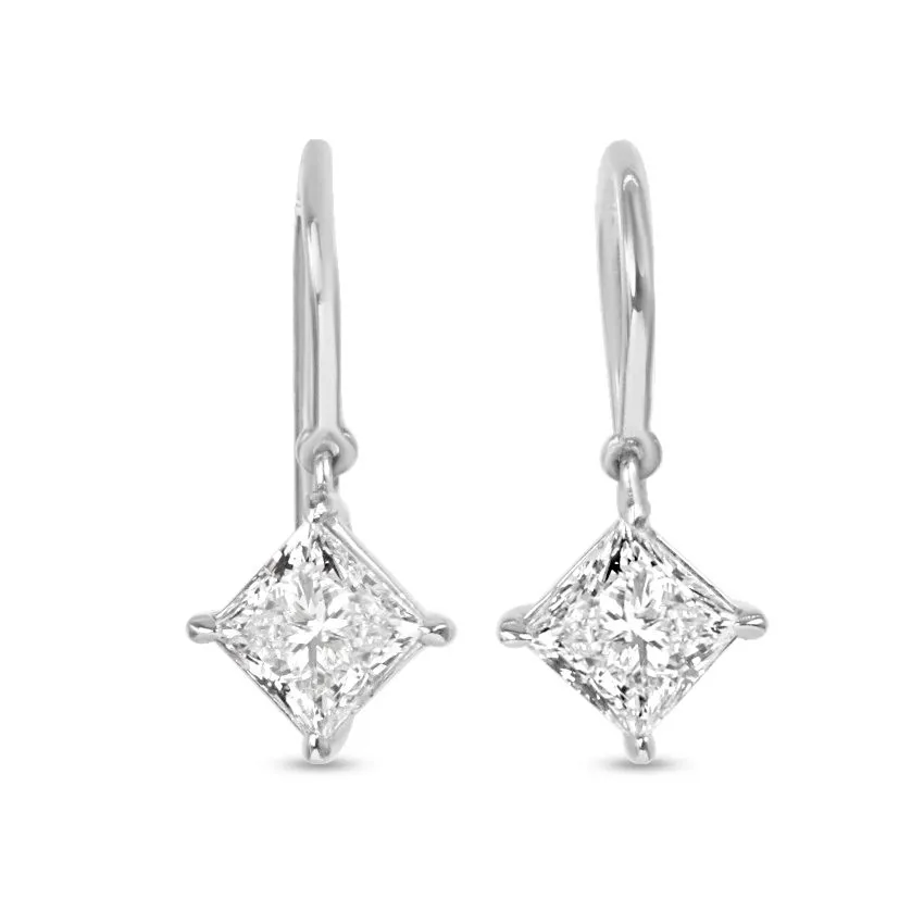 GCS Certificated 2.02ct Princess Cut Diamond Drop Earrings