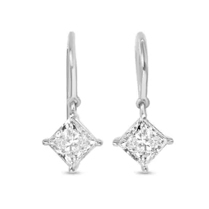 GCS Certificated 2.02ct Princess Cut Diamond Drop Earrings