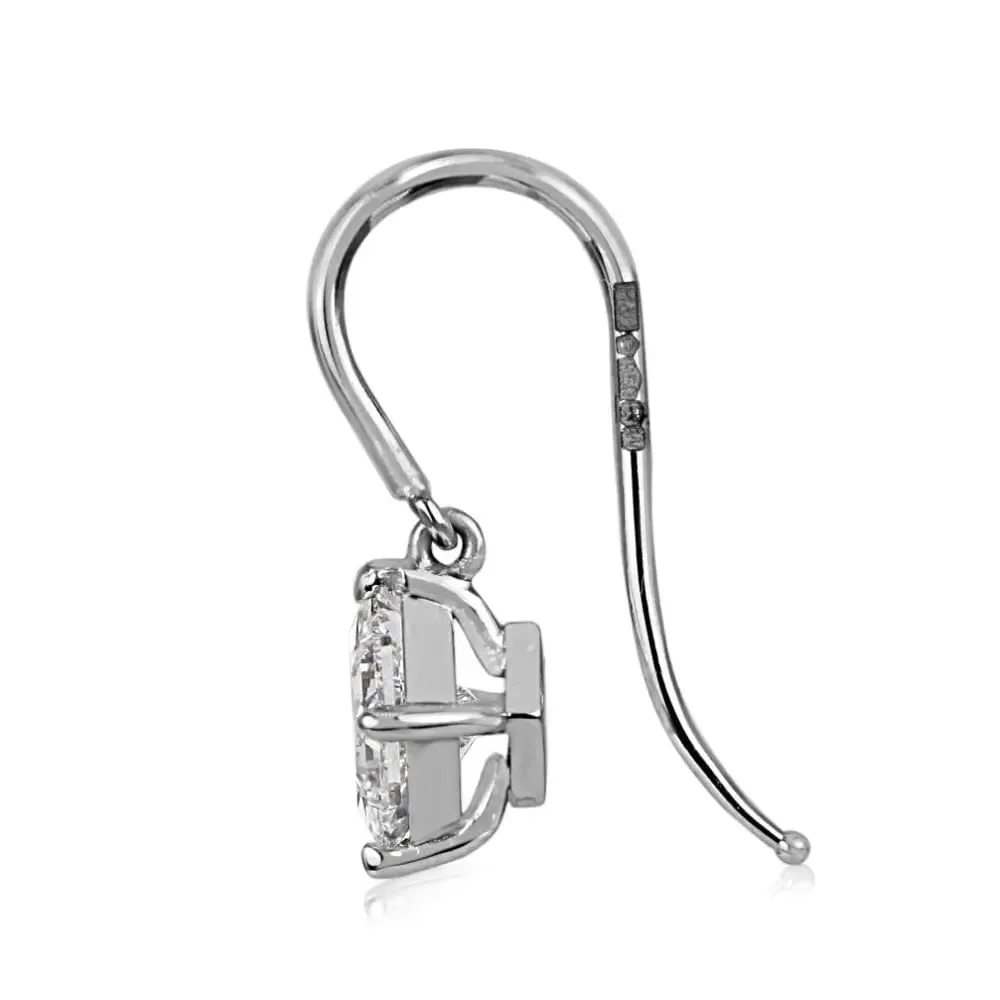 GCS Certificated 2.02ct Princess Cut Diamond Drop Earrings