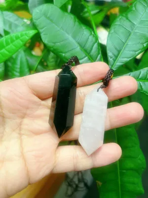 Gemstone DT Point Necklace black obsidians rose quartz