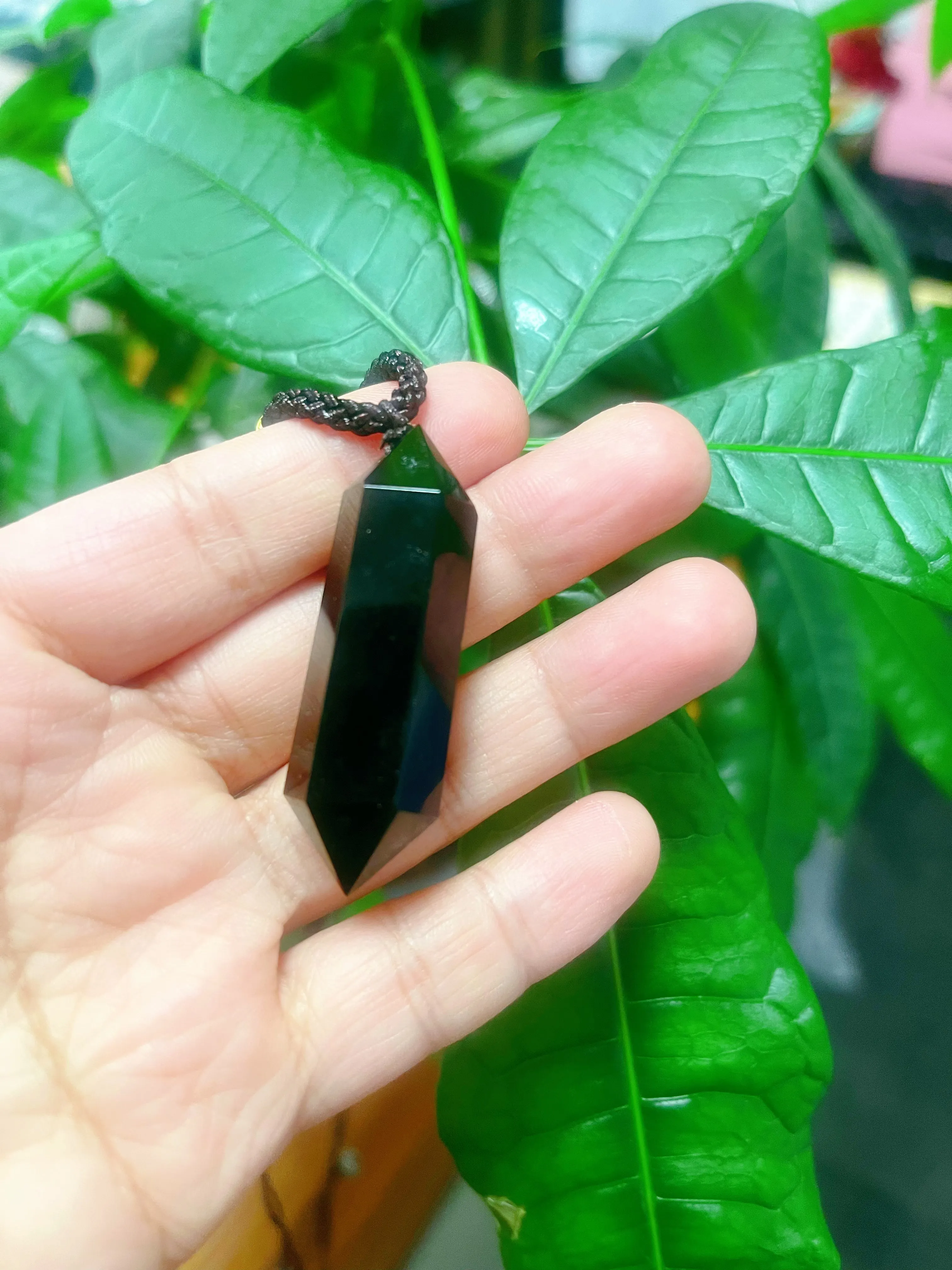 Gemstone DT Point Necklace black obsidians rose quartz