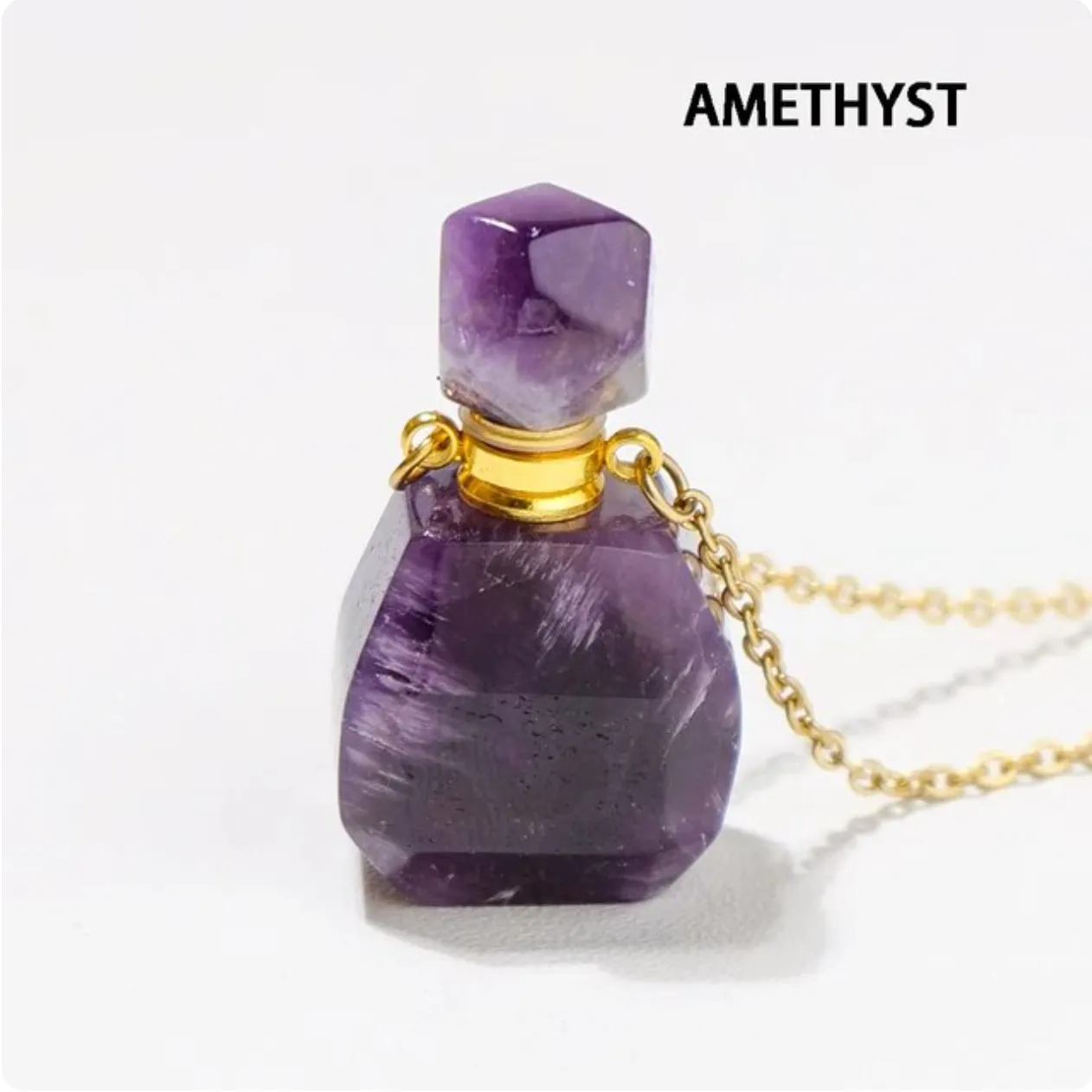 Gemstone Essential Oil Bottle Pendant Necklace