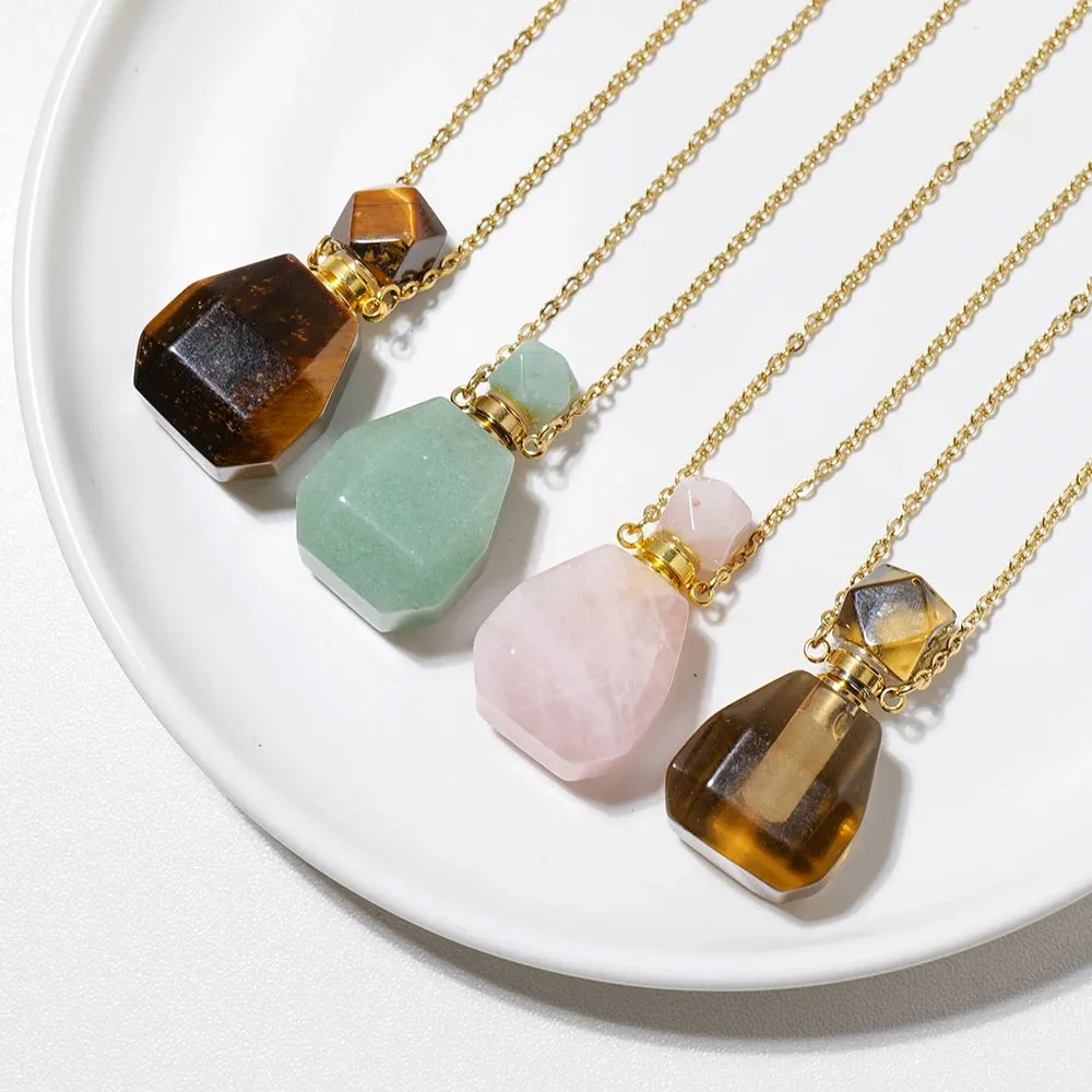 Gemstone Essential Oil Bottle Pendant Necklace