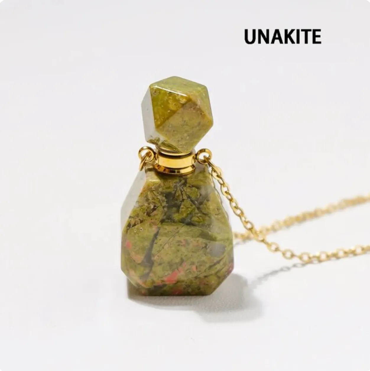 Gemstone Essential Oil Bottle Pendant Necklace