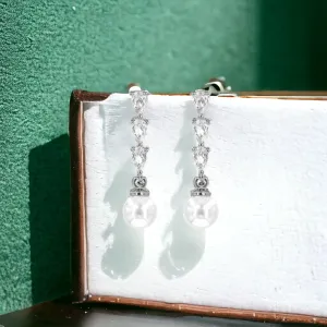 Gold or Silver CZ & Pearl Drop Earrings