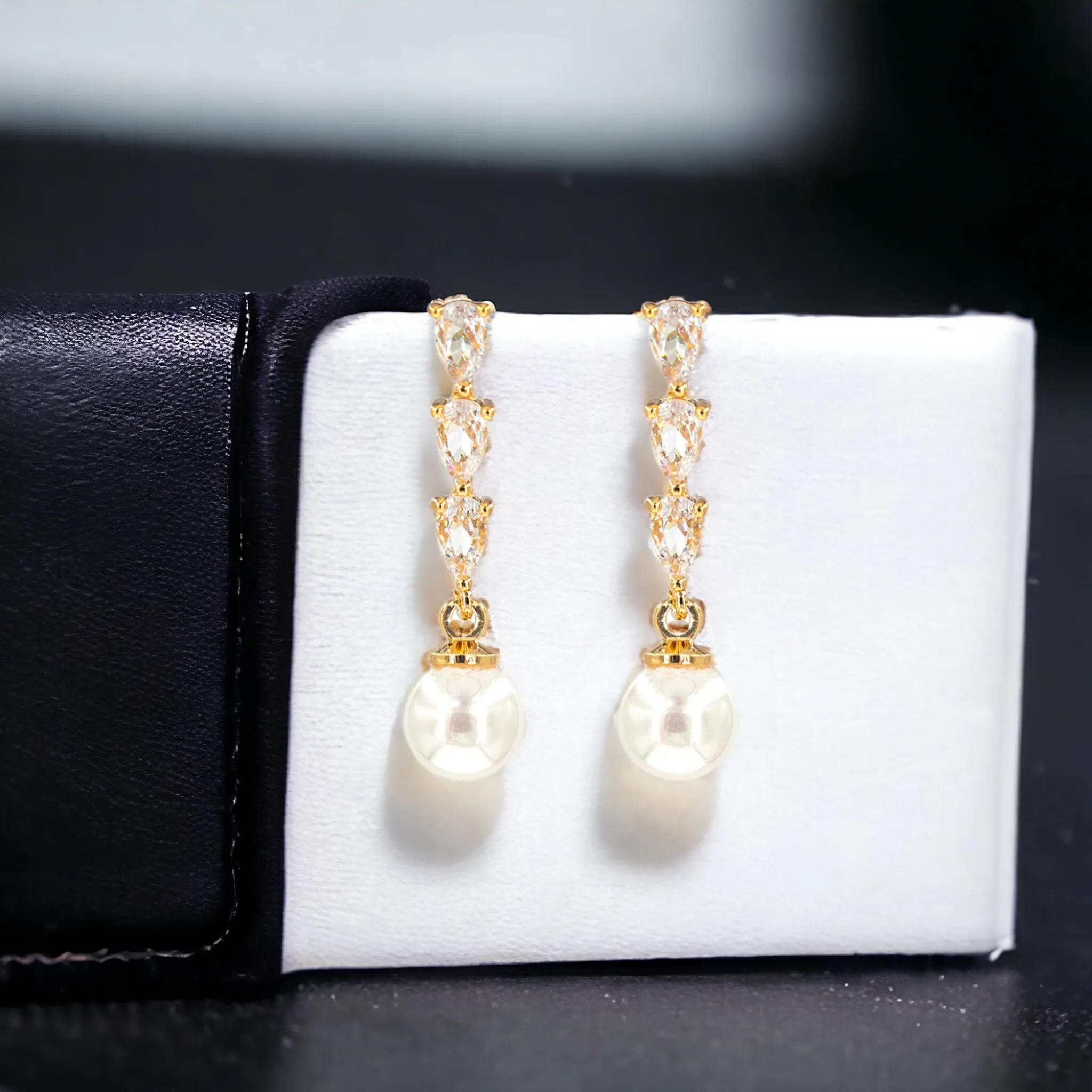 Gold or Silver CZ & Pearl Drop Earrings